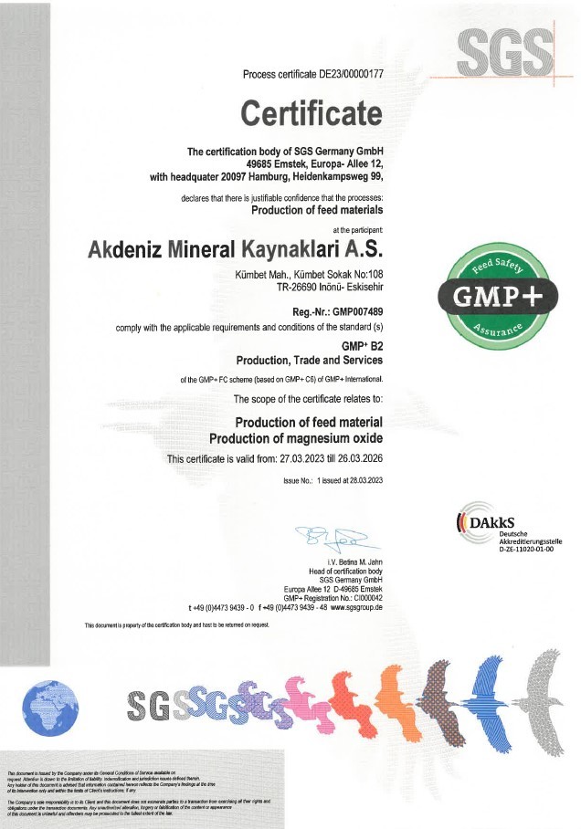Akdeniz Mineral Kayanaklari AS GMP+ certificate